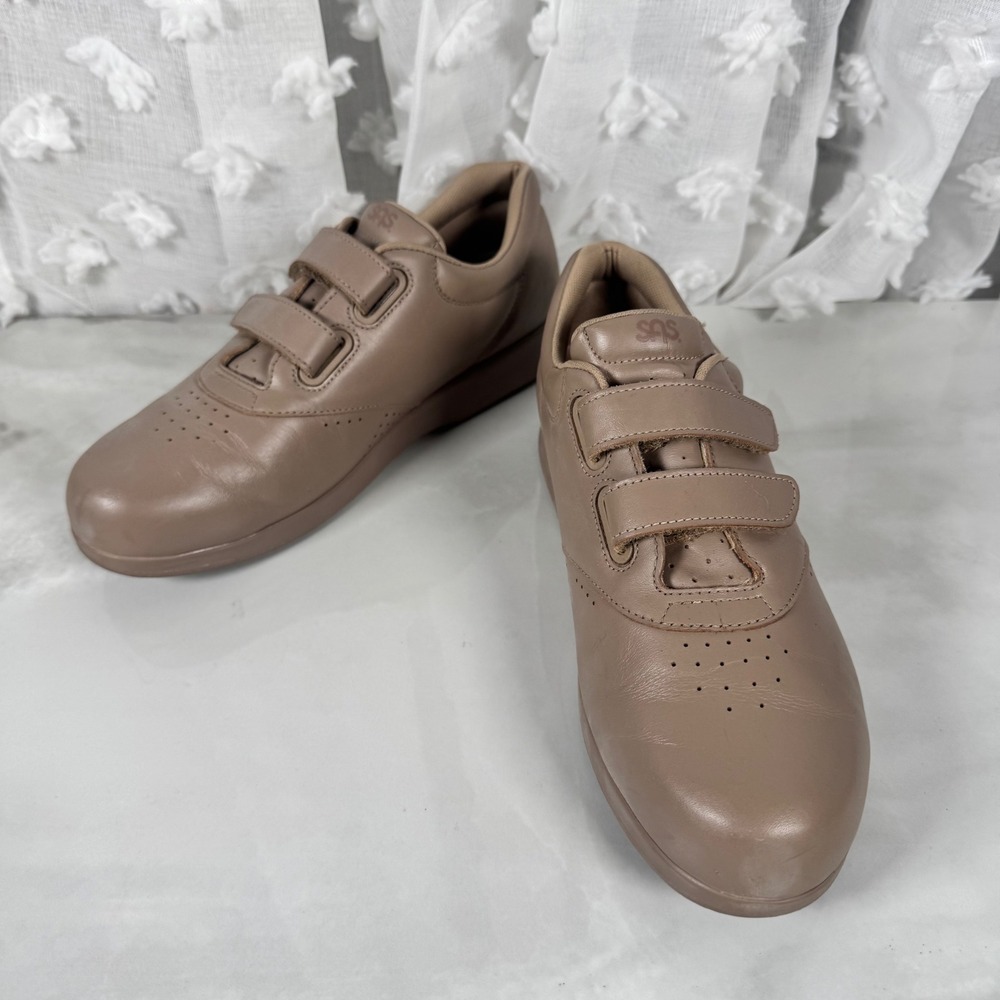 Vintage SAS Tan Dual Strap Comfort‎ Walking Shoes Leather Tripad Footbed Mens 9M